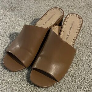 Adrienne Vittadini Tan Leather Mules